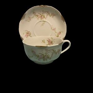 Vintage Warwick Teacup & Saucer w/First Back stamp Used By Warwick Floral Gold